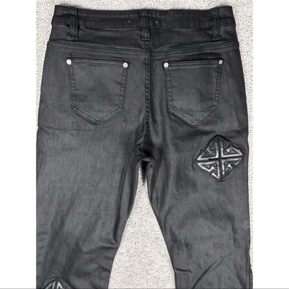 NWOT GUAPI Black Embroidered Design Jeans Men Size 30 Bootcut Flare Denim - Picture 5 of 14